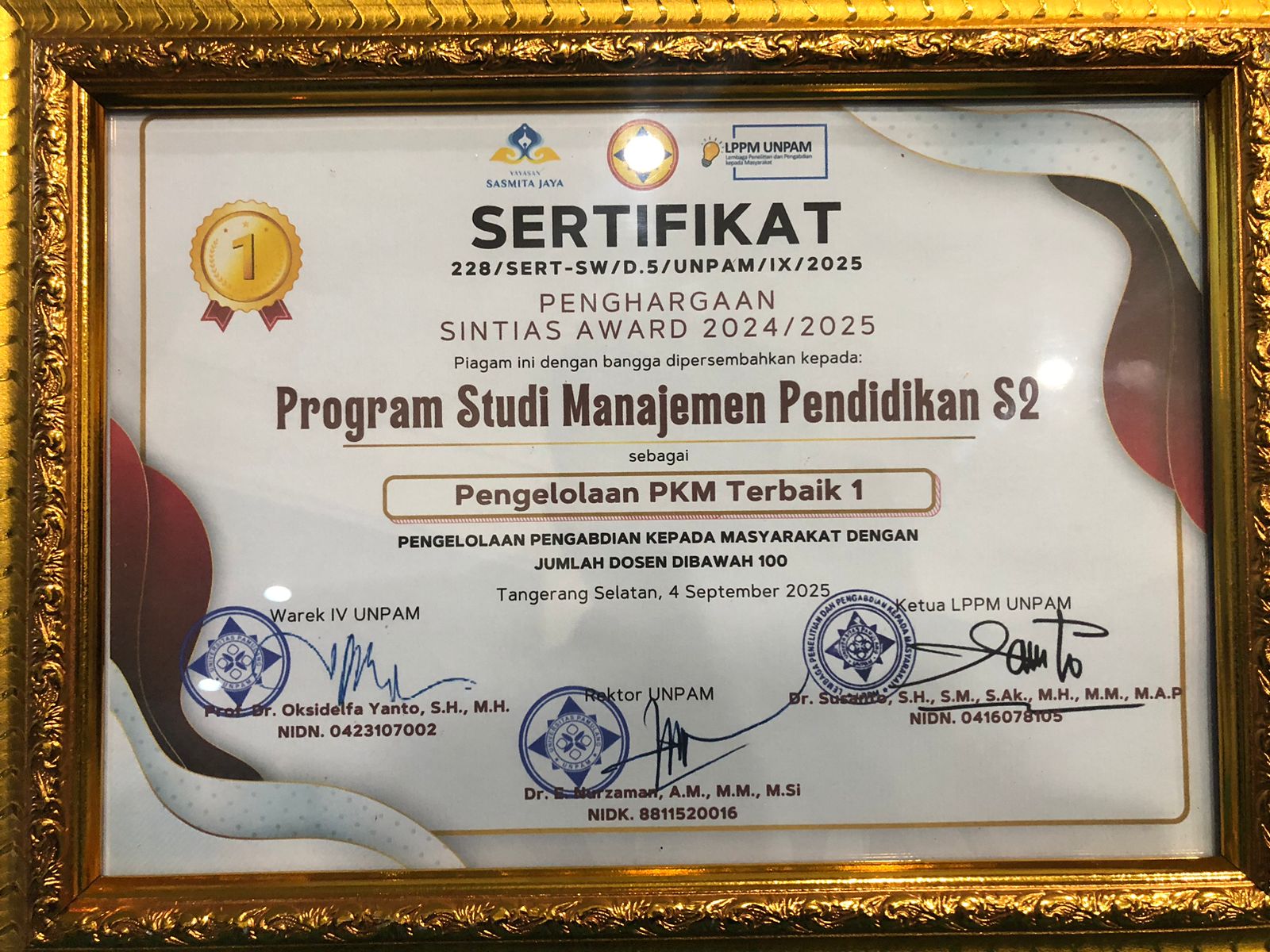 SERTIFIKAT PENGELOLAAN PKM TERBAIK