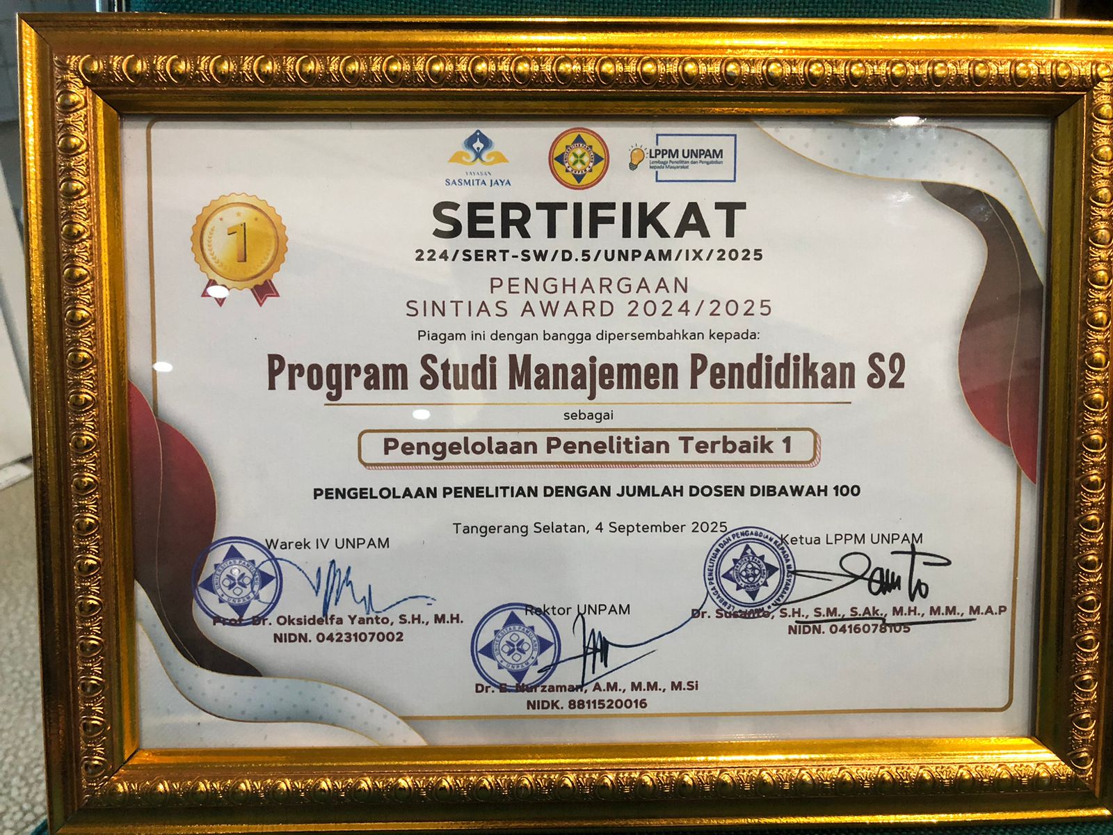 SERTIFIKAT PENGELOLAAN PENELITIAN TERBAIK