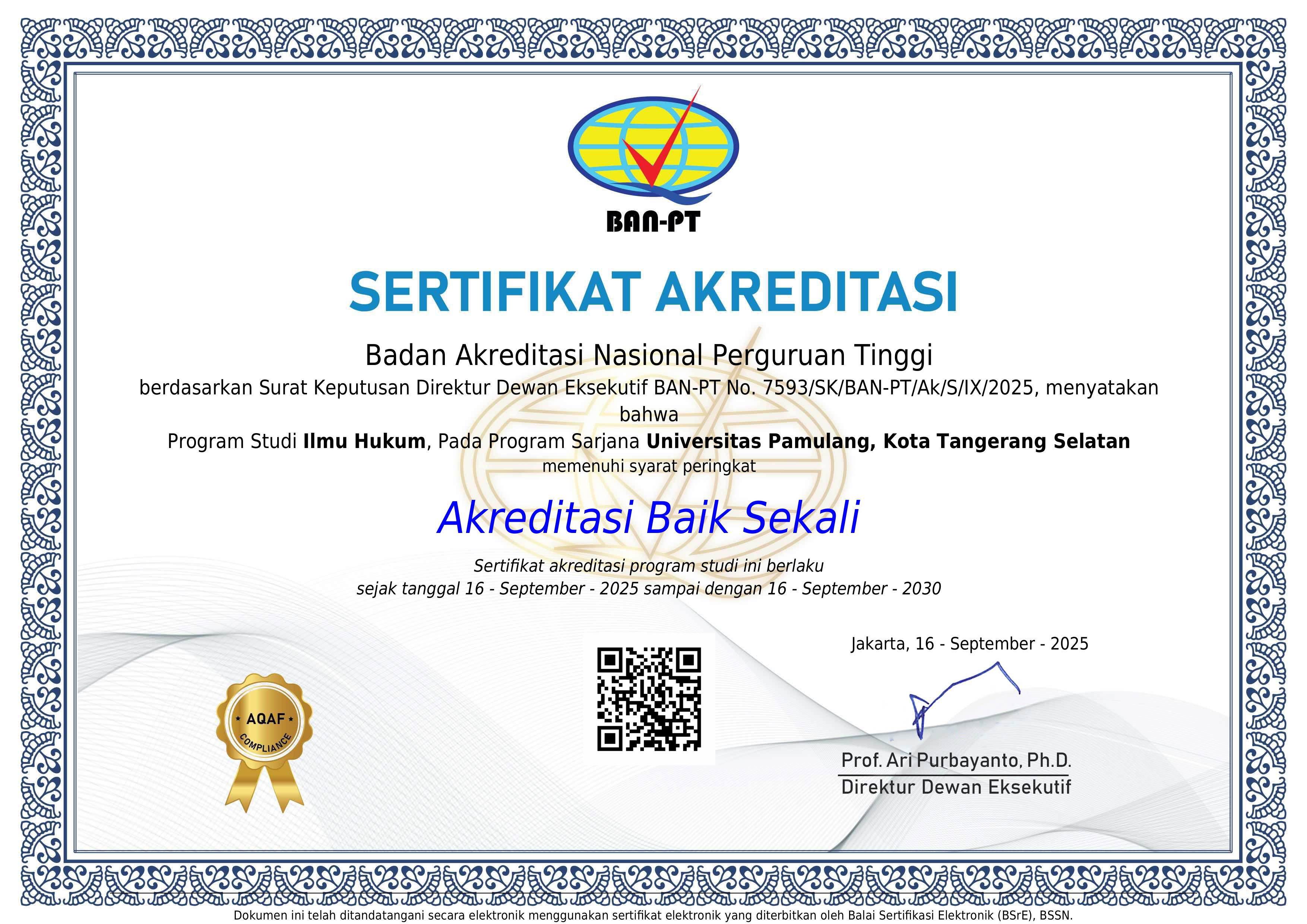Sertfikat Akreditasi Ilmu Hukum S1