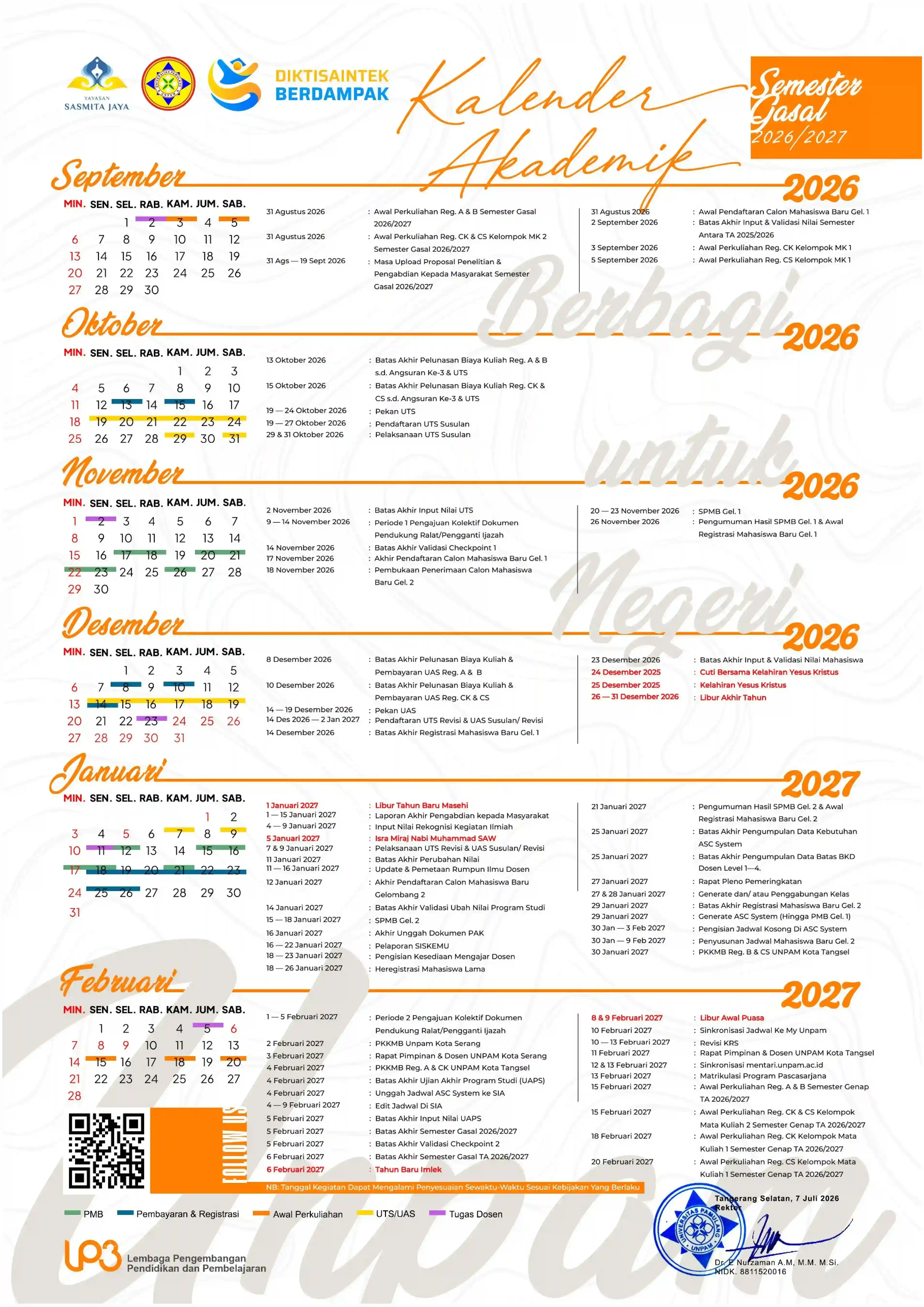 Kalender Akademik Semester Gasal 2026/2027