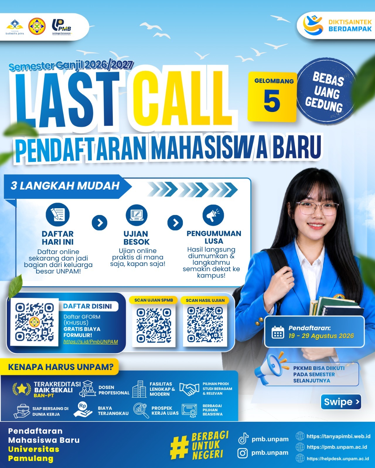 Poster Last Call Pendaftaran Mahasiswa Baru Gelombang 5 UNPAM