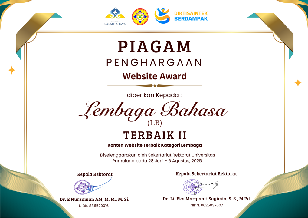 Lembaga Bahasa Meraih Terbaik II Dalam Website Award Konten Website Terbaik Kategori Lembaga