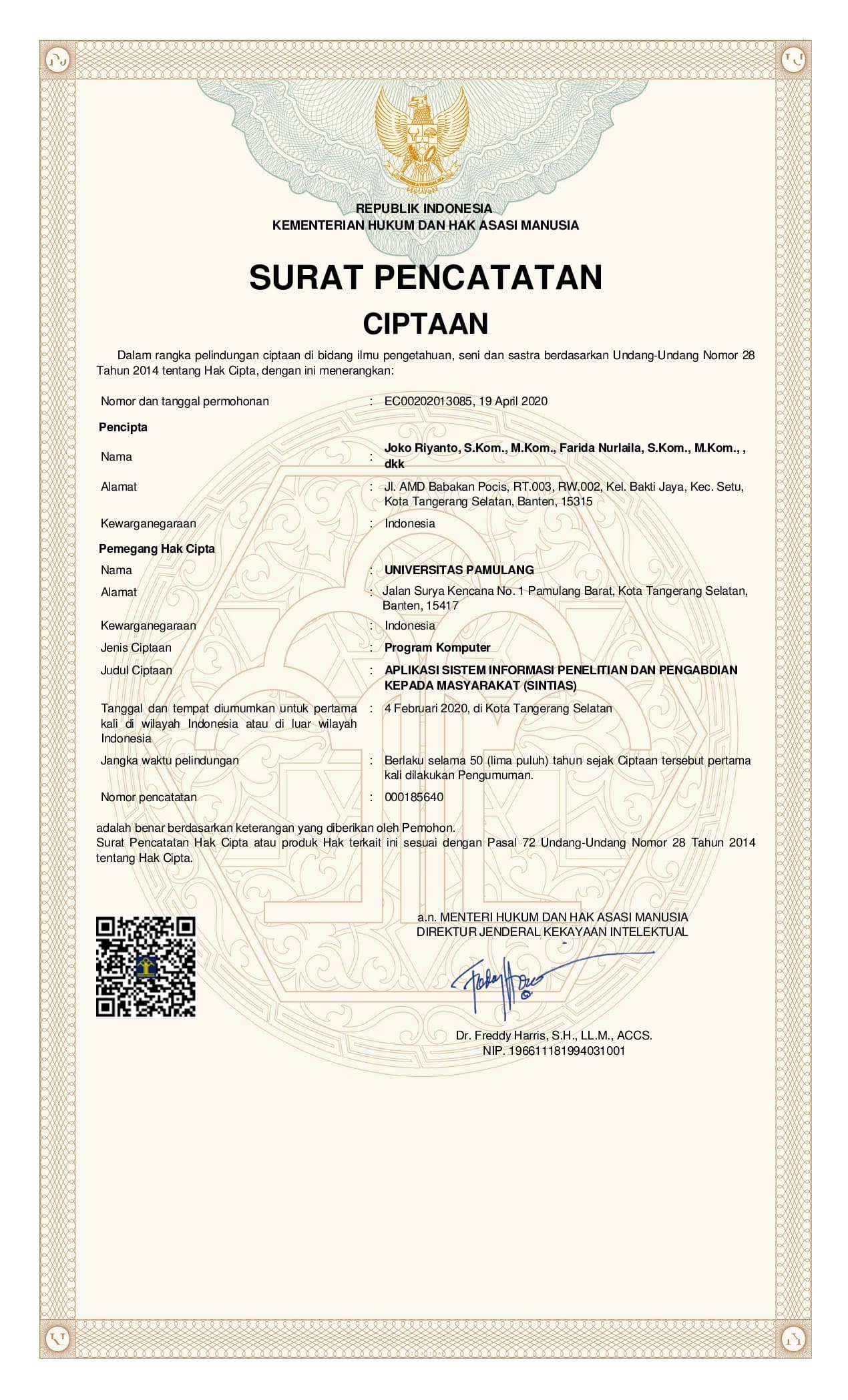 Sistem Informasi Penelitian dan Pengabdian kepada Masyarakat (SINTIAS)